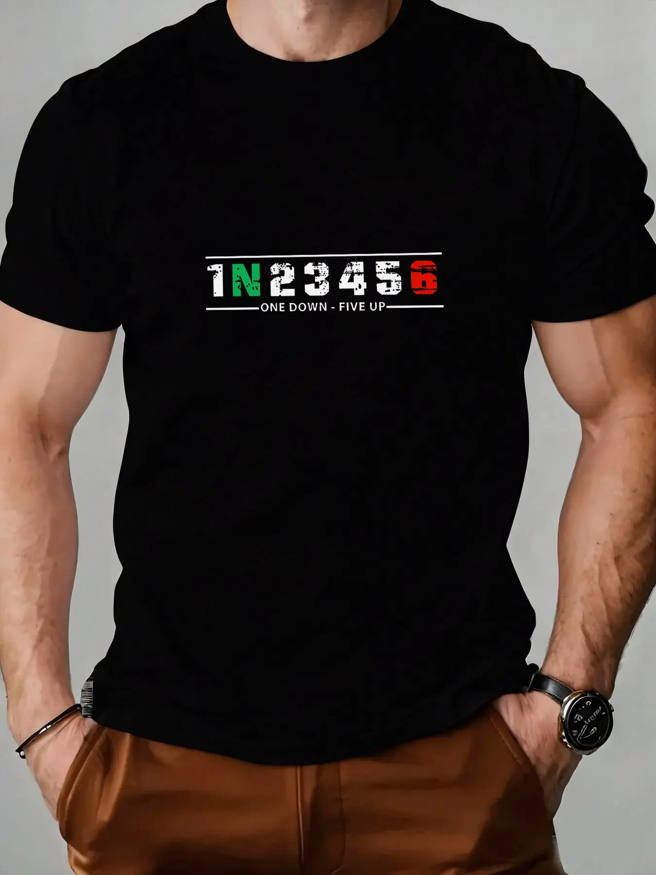 เสื้อยืดผู้ชาย 1N23456 ลายกราฟ - Motorcycle Gear Up Down บทวิจารณ์และราคา